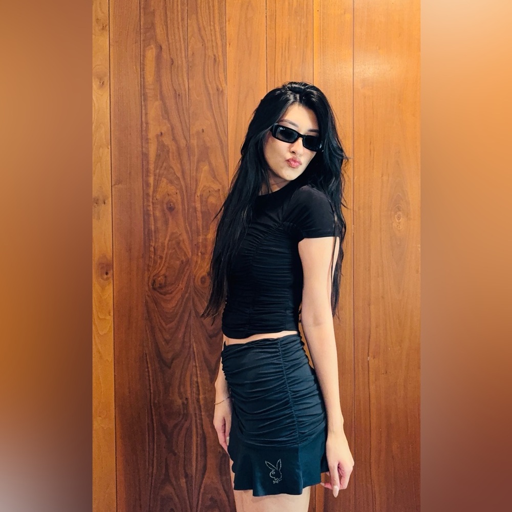 Sexy Black Ruched Pacsun Playboy Mini Skirt
